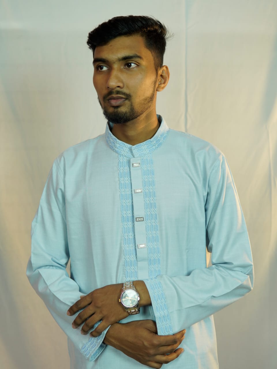 আধুনিক ডিজাইনের আকাশি রঙের পাঞ্জাবি