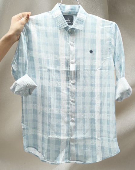 স্টাইলিশ আকাশি-সাদা চেক ডিজাইন ফুল হাতা শার্ট